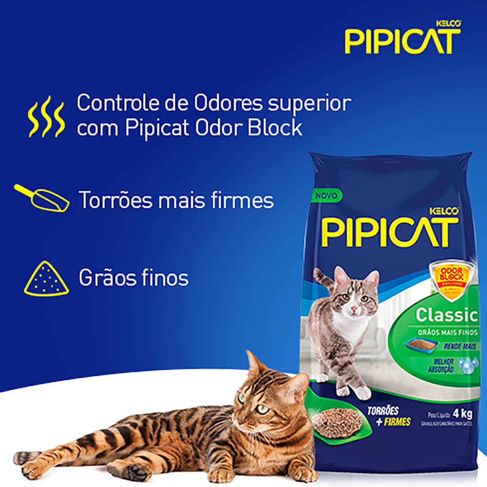 7896273800033_0 Areia Higiênica para Gatos Pipicat Classic Pacote com 4kg - Imagem 1